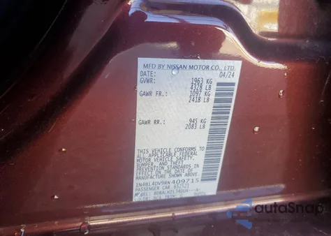 2024 Nissan Altima Sv z USA, uszkodzony, nr VIN 1N4BL4DV9RN409715